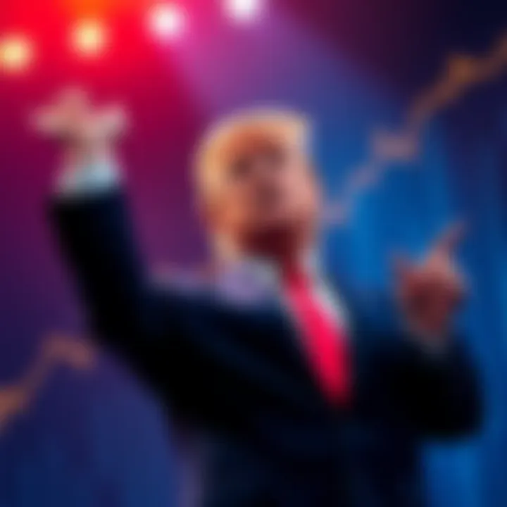 Donald Trump celebrating financial success with a graph showing growth, symbolizing his crypto investments boosting his net worth to $6.5 billion.