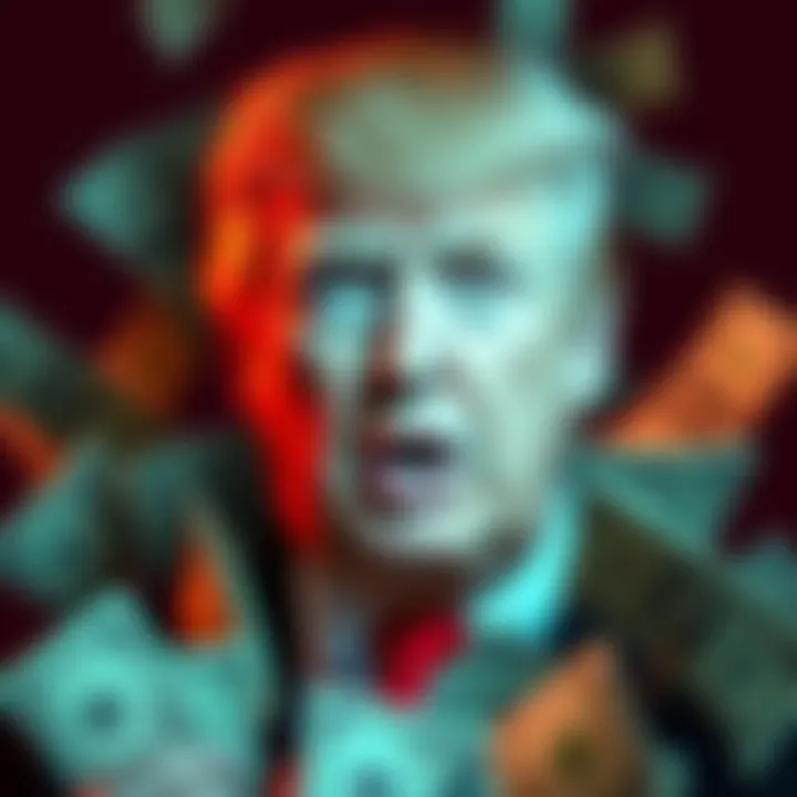 Trump and dollar bills Donald Trump surrounded by dollar bills, symbolizing pay-to-play politics