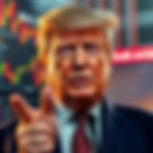 Donald Trump promoting a $100,000 subscription service for Wall Street firms, with a backdrop of financial charts and Truth Social logo