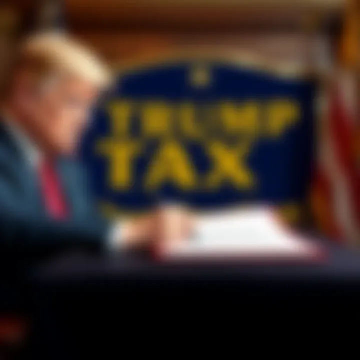 President Trump signing a document granting tax immunity to himself and his family, with the Trump Organization logo in the background.