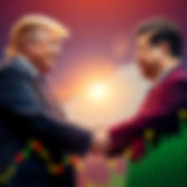 Trump and Xi Jinping Summit Announcement President Trump and Xi Jinping shaking hands with a crypto graph in the background showing an upward trend