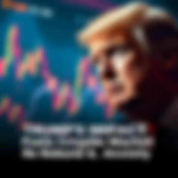 A graphic showing fluctuating cryptocurrency graphs with an image of Donald Trump in the background, representing market uncertainty.