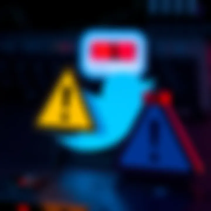 A Twitter logo alongside a warning sign representing concerns about crypto trading risks.