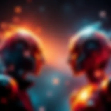 A visual representation of two distinct entities meeting and interacting, illustrating their physical and emotional reactions.