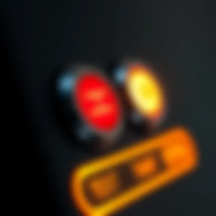A close-up view of two similar buttons on a device, highlighting their distinct designs and labels, illustrating their different functions.