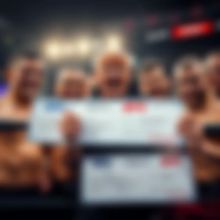 UFC fighters holding their bonus checks from the Trump family's cryptocurrency firm, showing excitement and surprise.