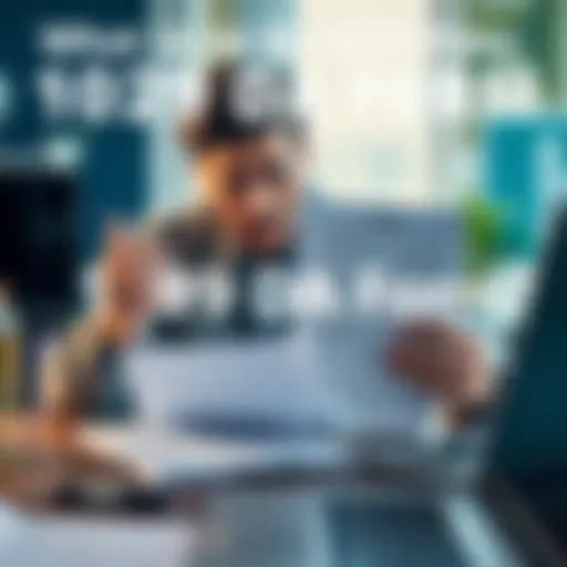 A person looking confused while holding a 1099 DA form with tax documents on a table