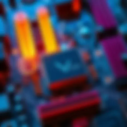 A computer circuit board with highlighted components showing reduced voltage levels for improved performance.
