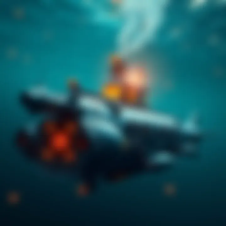 A visual representation of advanced underwater robotics, symbolizing Iran's acquisition of Kraken Robotics technology, showcasing a submarine with high-tech features.