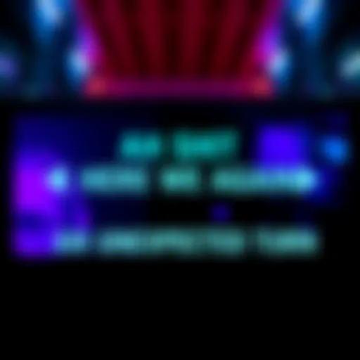 A news graphic showing a headline about new twists in an ongoing situation with arrows indicating change.