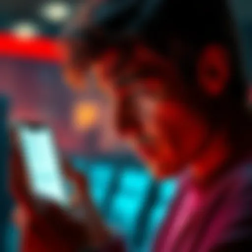 A worried person looking at a phone, showing a transfer notification from an oil inspection company, indicating possible fraud