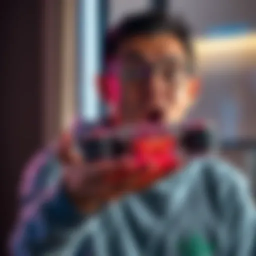 A person holding an intriguing item with a surprised expression, showcasing its unique features, set against a bright background.