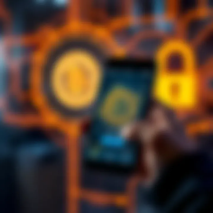 Unlocking Bitcoin Wallets A person holding a smartphone with a Bitcoin wallet interface, with a digital lock symbol in the background representing the concept of unlocking lost Bitcoin wallets.