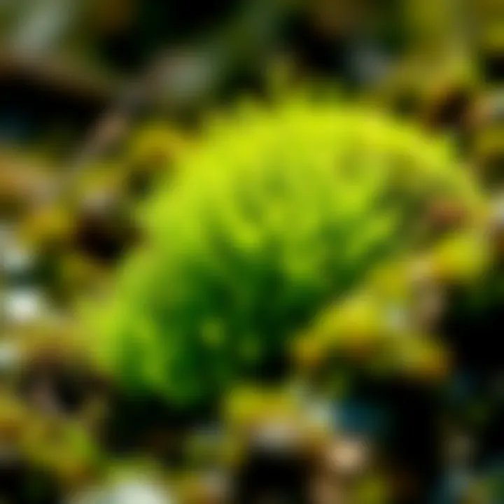 A peculiar green substance resembling moss or algae, attracting attention in a natural setting