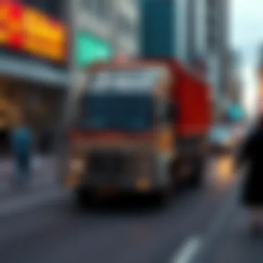 A truck with unexpected cargo is seen driving down a busy street, catching the attention of passersby.