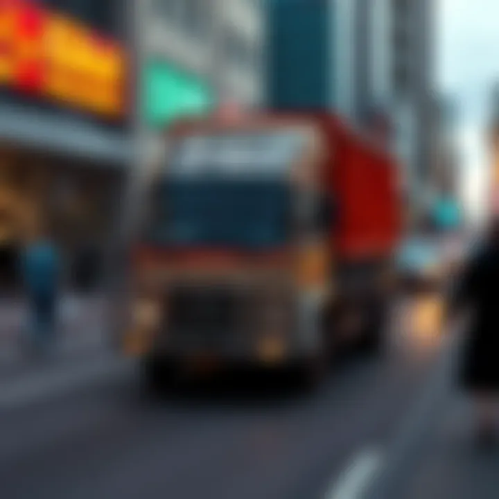 A truck with unexpected cargo is seen driving down a busy street, catching the attention of passersby.