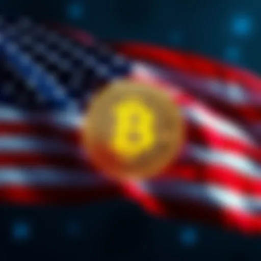 The United States flag with a Bitcoin symbol overlay, representing the transition to a digital currency system.