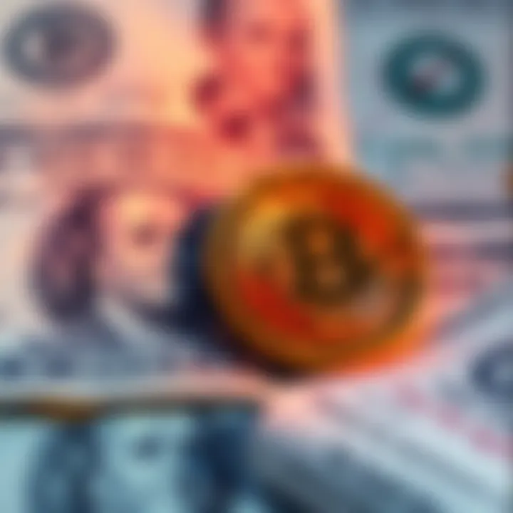 A graphic showing the U.S. dollar and a Bitcoin symbol with warning signs.