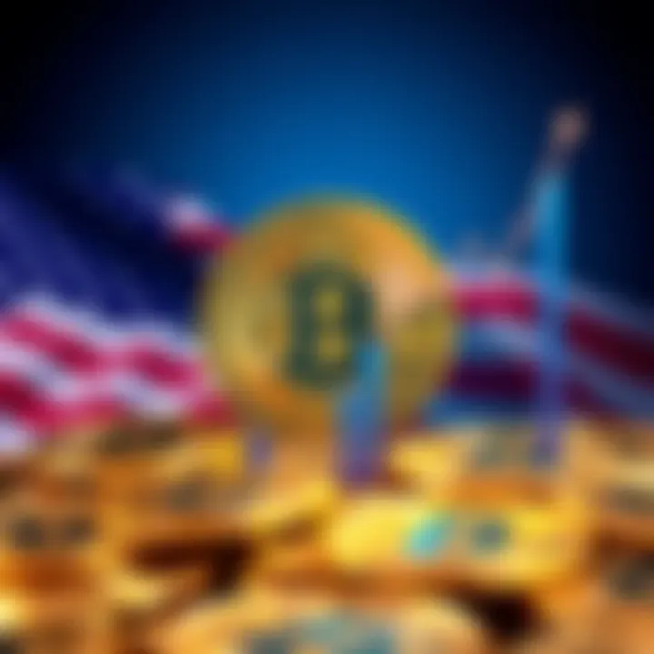 U.S. Government Bitcoin Holdings Visual representation of Bitcoin coins with the U.S. flag and a graph showing an increase in holdings