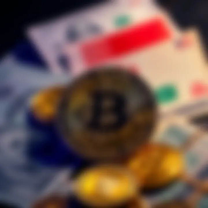 A graphic showing the U.S. government symbolically taking control of cryptocurrency linked to Iran, with dollar bills and digital coins in the background.