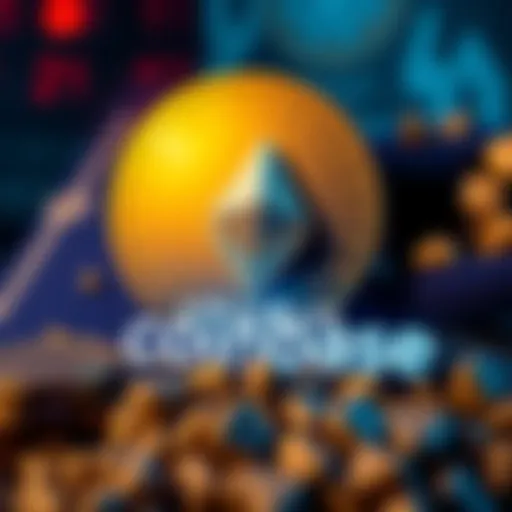 A digital representation of Ethereum and the Coinbase logo, symbolizing the US government's transfer of cryptocurrency.
