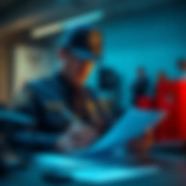 A US Marshals officer examining documents related to a cryptocurrency theft case