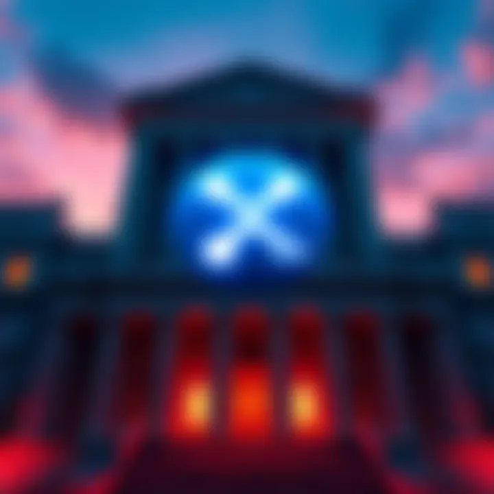 A bank building with the XRP logo displayed prominently, symbolizing the approval for banks to hold XRP.