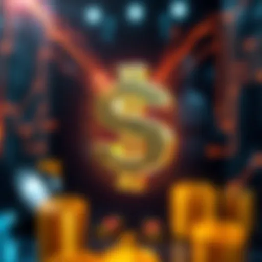 Illustration of a digital dollar sign with stablecoins and digital currencies representing the US Treasury's new financial system.