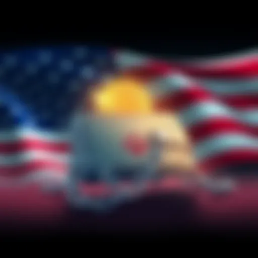 Illustration of a digital wallet with chains symbolizing the seizure of crypto assets connected to Iran, set against a backdrop of the USA flag