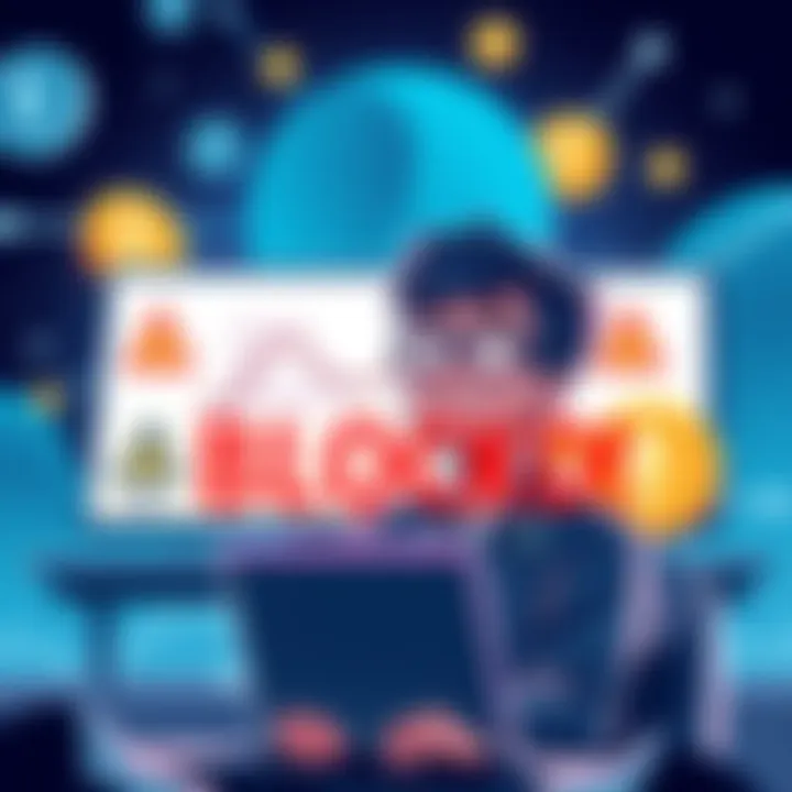 Illustration showing a user frustrated while trying to exchange USDC for Monero, with warning signs indicating AML checks, and crypto coins in the background.