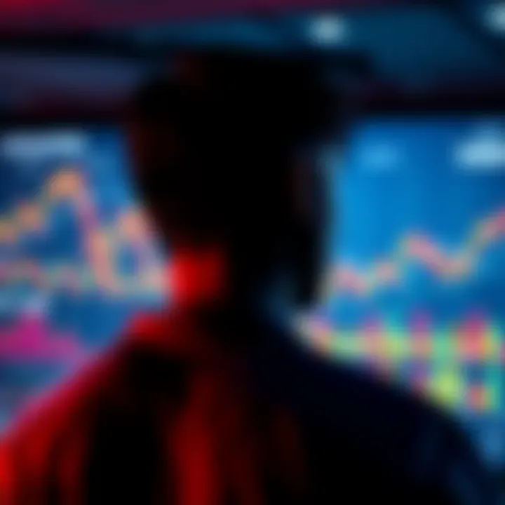 A person looking at different investment options for parking USDC funds with financial charts and graphs in the background