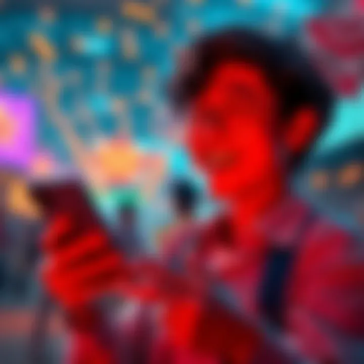 A happy person smiles while looking at their phone, excited about their recent win from watching ads in an app.