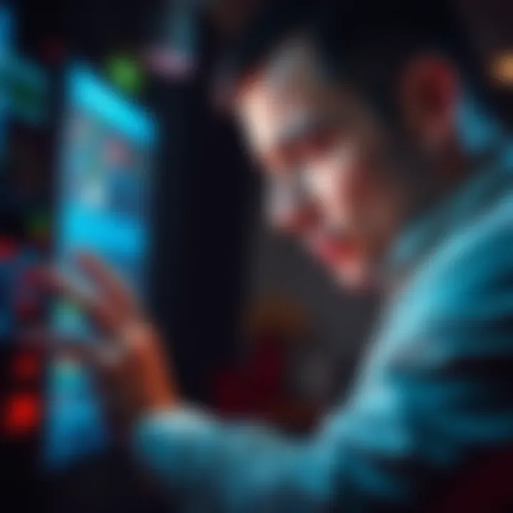 A person inspecting the touchscreen of a Safe 7 device, looking concerned about its reliability.