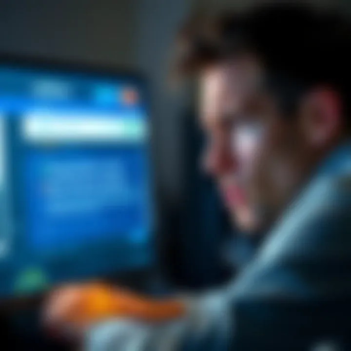 A person looking at their computer screen with a worried expression, showing a Coinbase interface with recovery messages, highlighting the struggle to recover lost Ethereum.