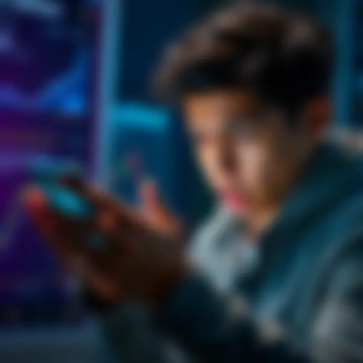 A person looking upset while using a smartphone showing a cryptocurrency app; the screen displays error messages related to funds and transfers.
