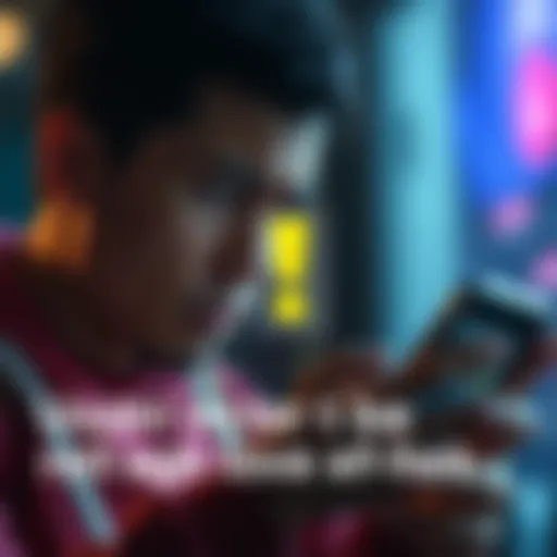 A user looks upset while viewing their device with a yellow exclamation point notification blending into the background, symbolizing their lost streak.