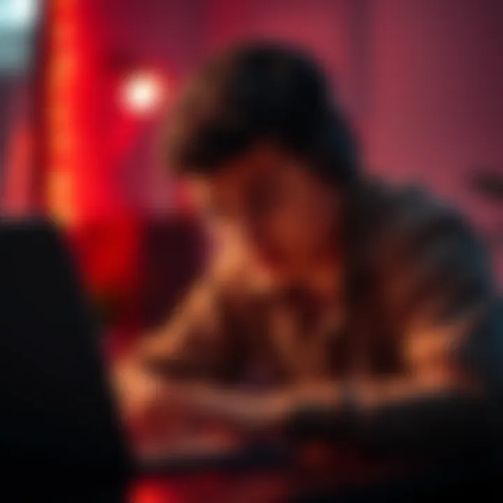 A person looking worried while using a laptop, trying to recover their email access for Honeygain.
