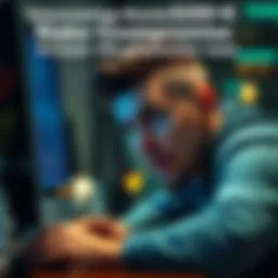 A worried individual looking at a computer screen with a shocked expression, symbolizing the loss from a hacked account