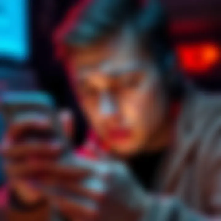 A worried user looking at their phone, expressing concern about missing cryptocurrency after switching devices