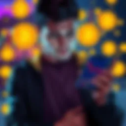 A person looking at Bitcoin charts with a concerned expression, holding a smartphone showing a declining price trend, surrounded by cryptocurrency symbols