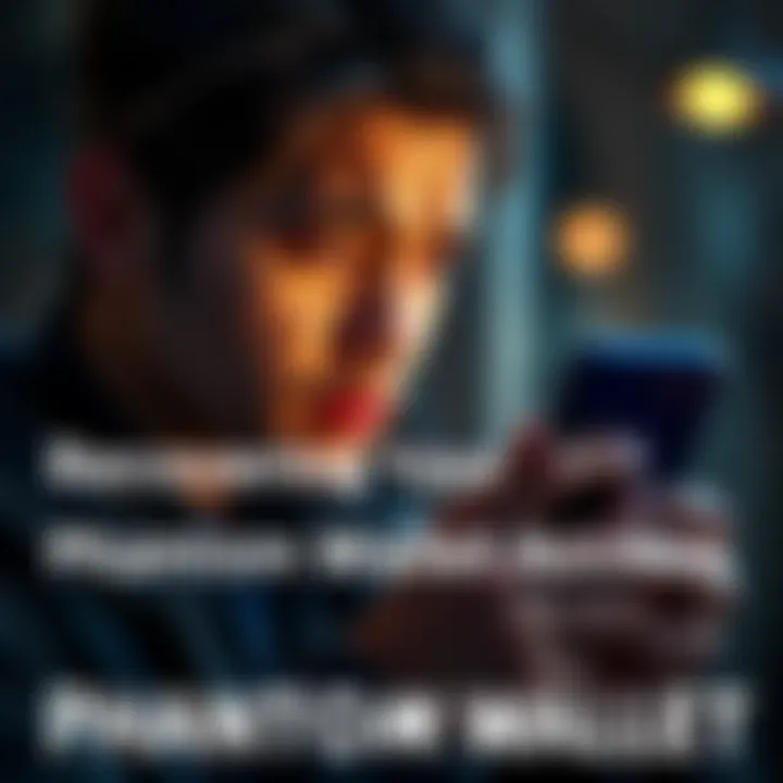 Person examining their smartphone with a concerned expression, showing frustration over accessing their Phantom wallet.