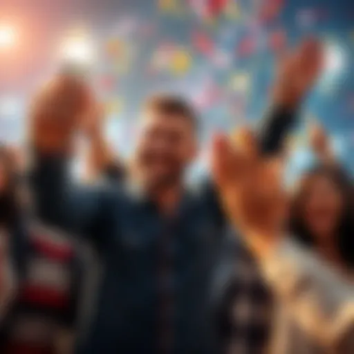 A happy person celebrating a milestone achievement with friends, showing excitement and gratitude. Confetti in the air.