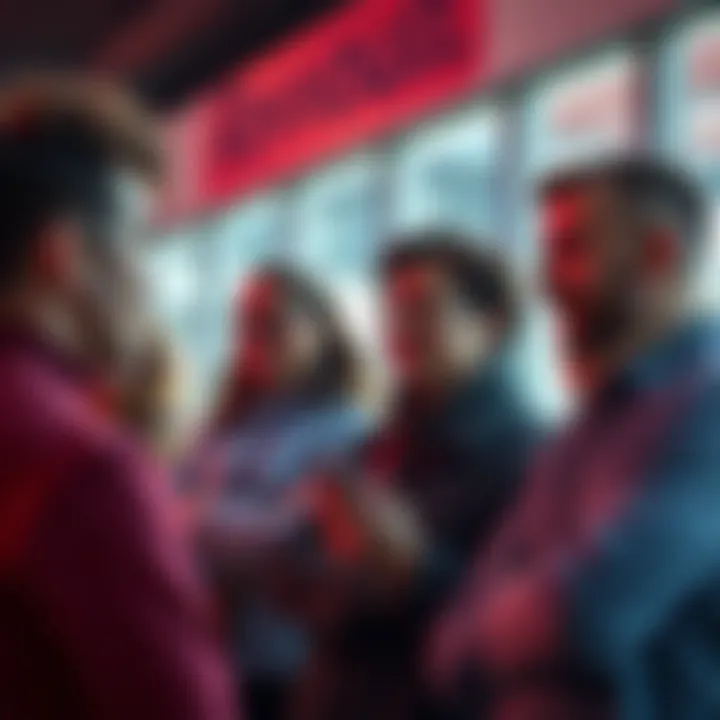 A group of people discussing their experiences with the Revolut banking app, showing mixed emotions