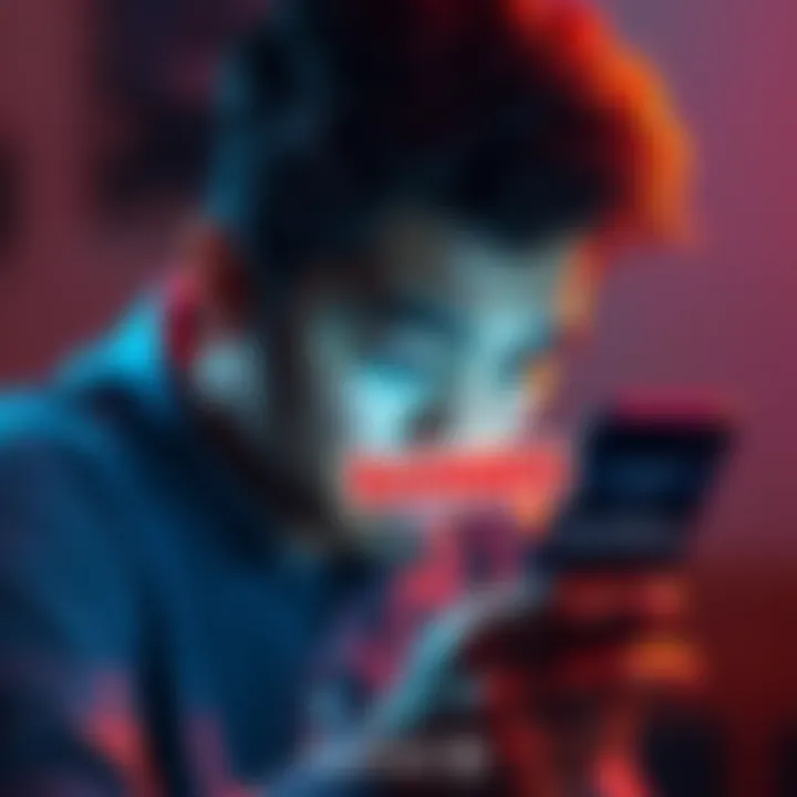 A frustrated person looking at their phone, showing a ban notification from the Kast app after a failed fund transfer