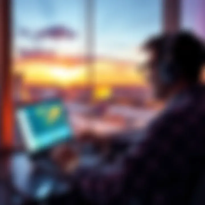A person planning a trip while looking at a laptop, with airline miles and reward points visible on the screen.