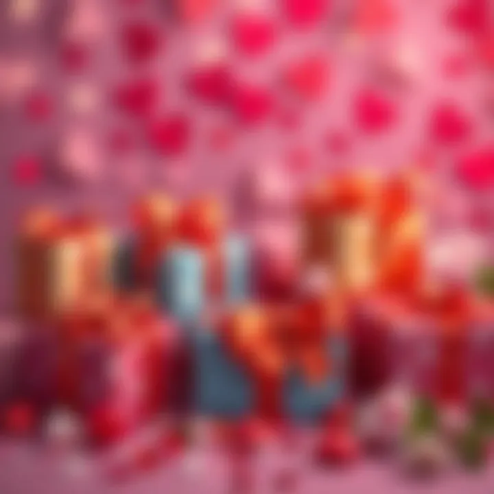 Colorful gift boxes with hearts and flowers for Valentine's Day