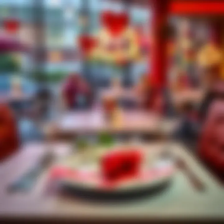 A table set for one at a local restaurant with a single rose and a plate ready for dining.