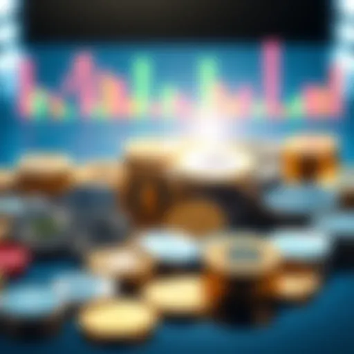 Various Cryptocurrencies A collection of different cryptocurrency coins arranged on a table, showcasing their unique designs and symbols, with some coins reflecting the light