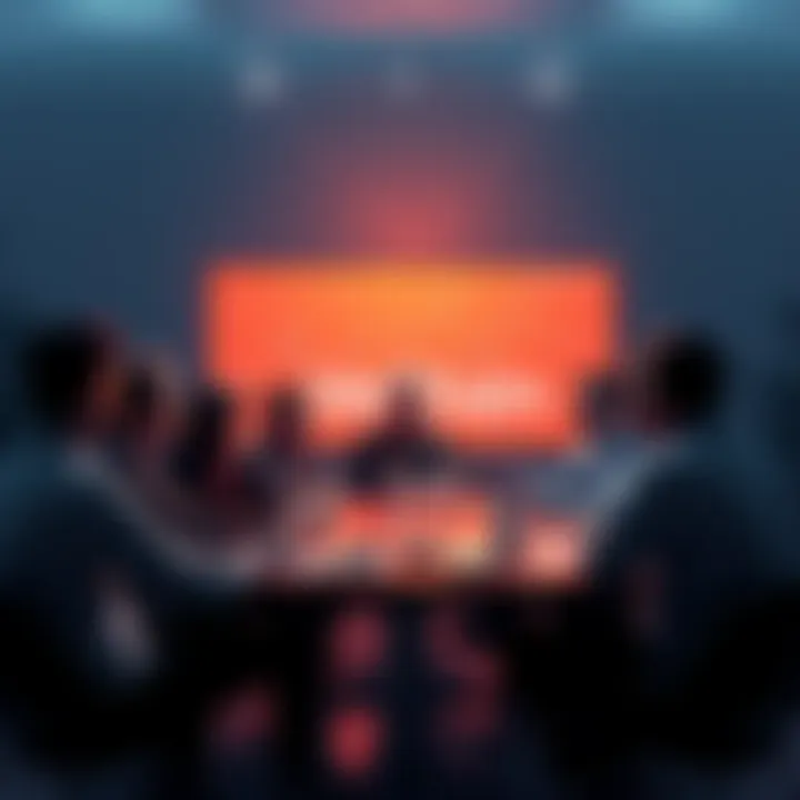 A group of people gathered around a table discussing VeChain updates and innovations in blockchain technology