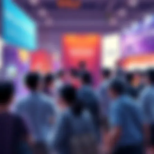 People engaging in a lively discussion about VeChain innovations, surrounded by banners and information related to the VeChain ecosystem.